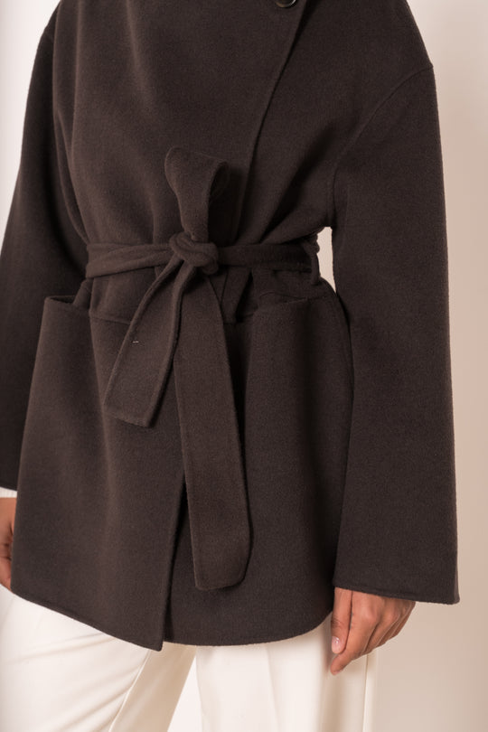 Manteau mi-long laine col montant Choco M26137