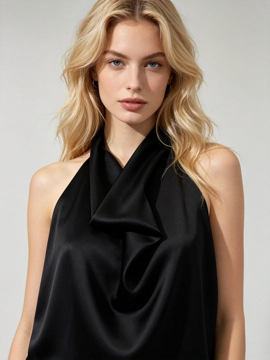 Top satin dos ouverte Noir L130
