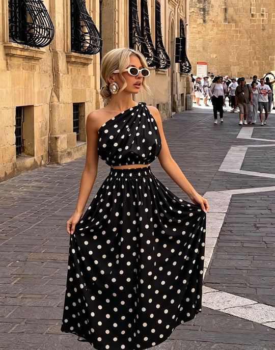 Ensemble top + jupe à pois noir 12893