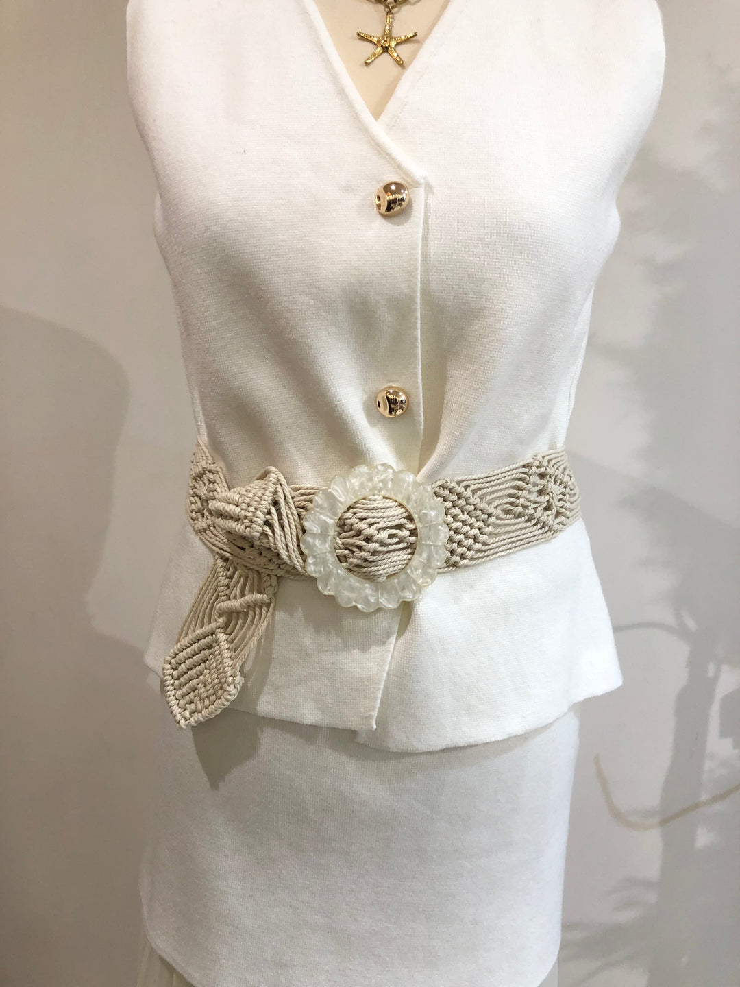 Ceinture maille boucle nacre fleur