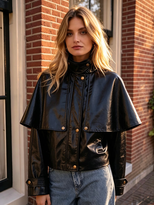 Veste cape similicuir Noir 9512