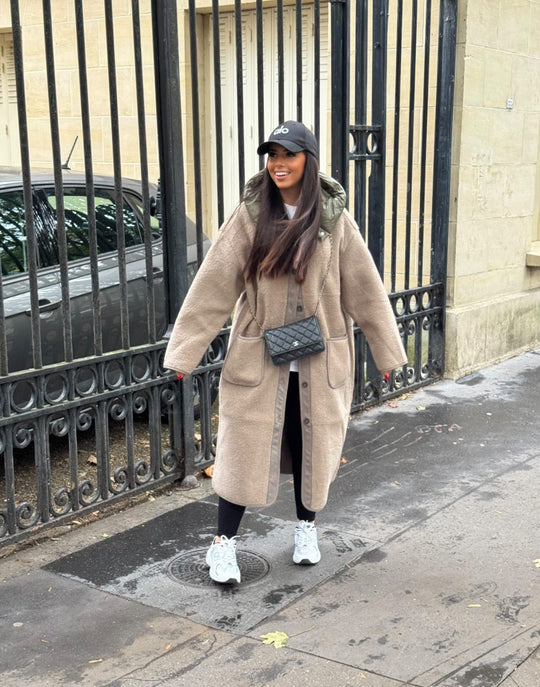 Manteau Taupe moumoute avec capuche OX9099