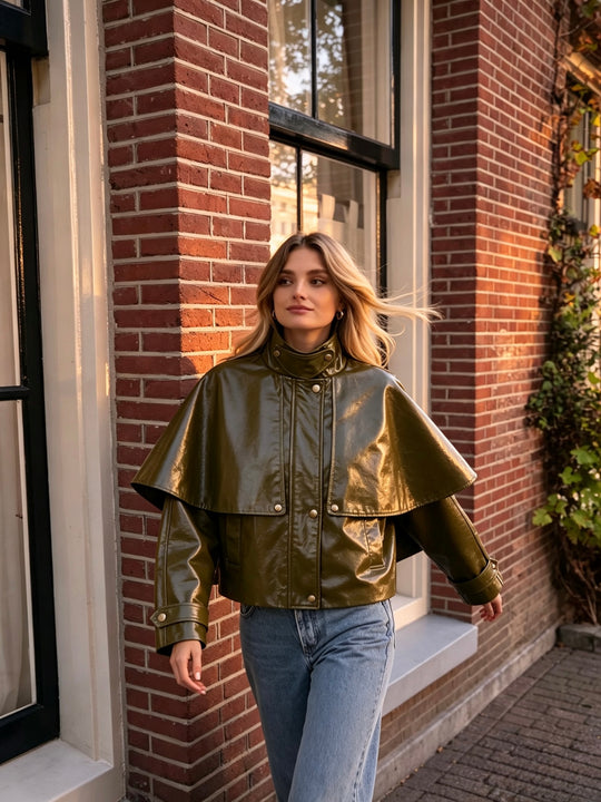 Veste cape similicuir Vert 9512