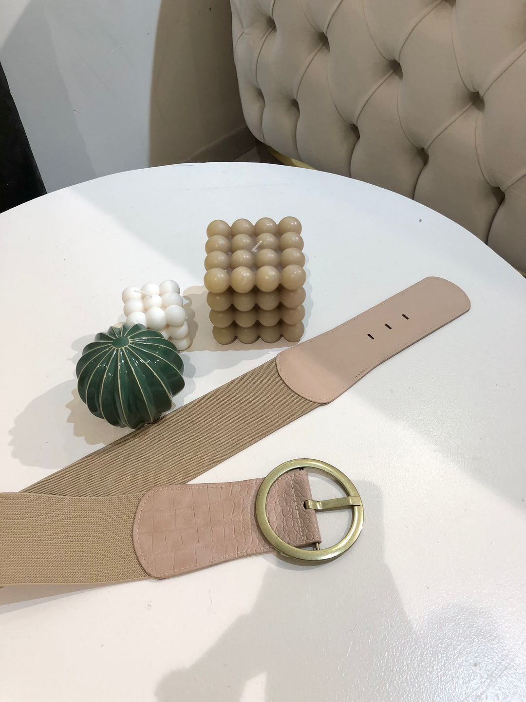 Ceinture large beige rosé grosse boucle