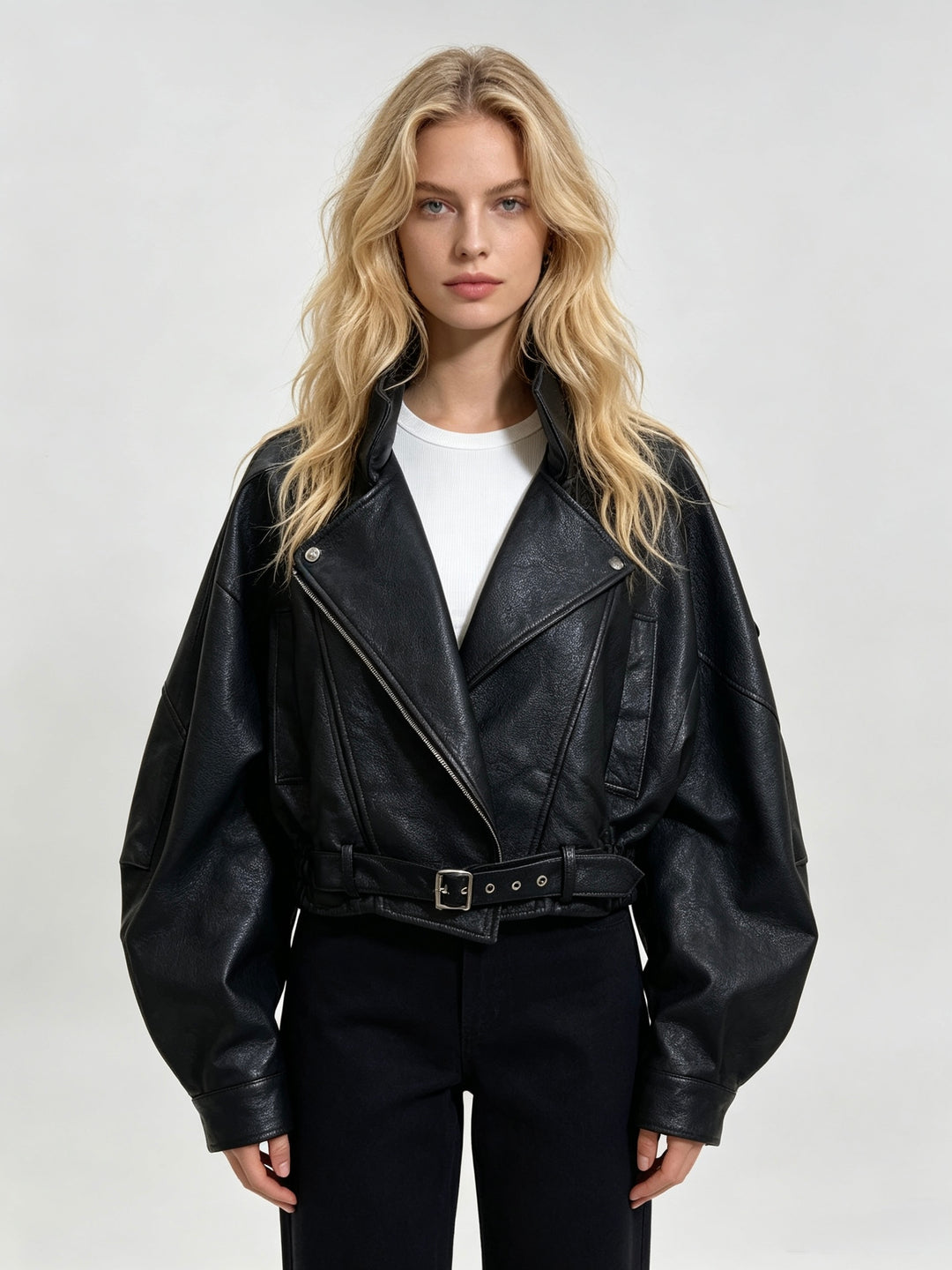 Veste similicuir cintré à la taille 8473 Noir