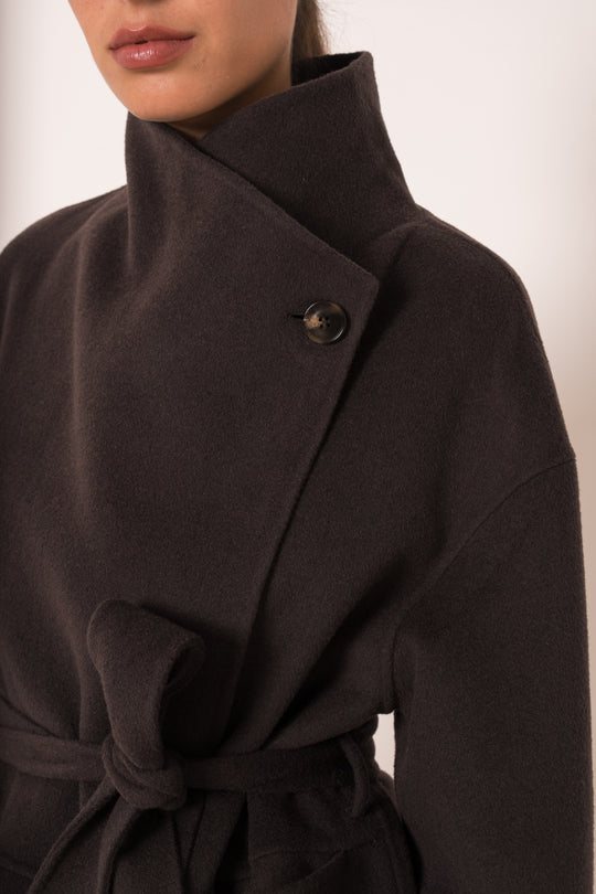 Manteau mi-long laine col montant Choco M26137