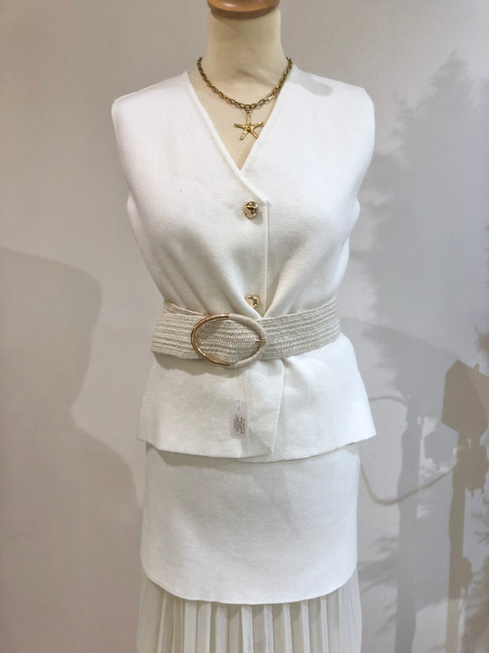 Ceinture maille couleur écrue boucles dorées