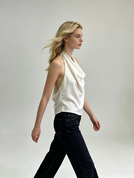 Top satin dos ouverte Ecru L130