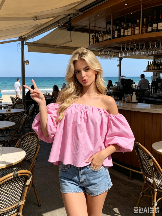 Blouse bustier bouffante manches Rose 2935
