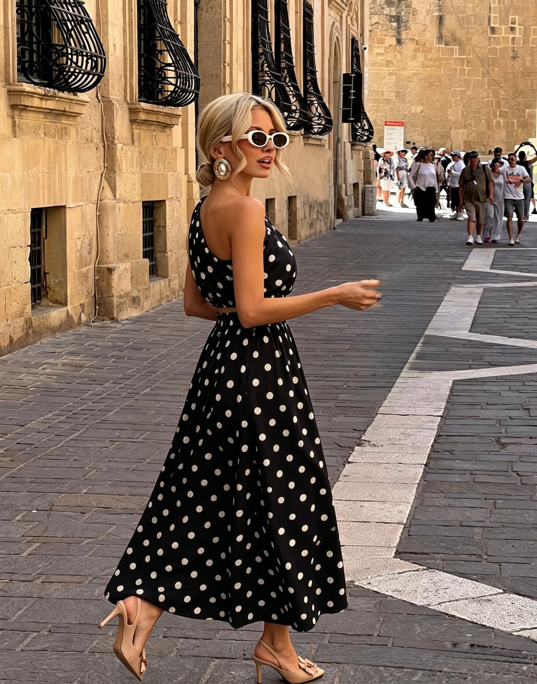 Ensemble top + jupe à pois noir 12893