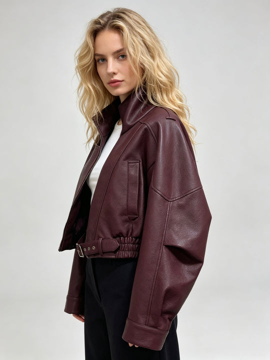 Veste similicuir cintré à la taille 8473 Bordeaux