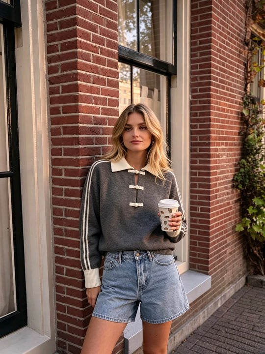 Pull col boutonné kaki 2772