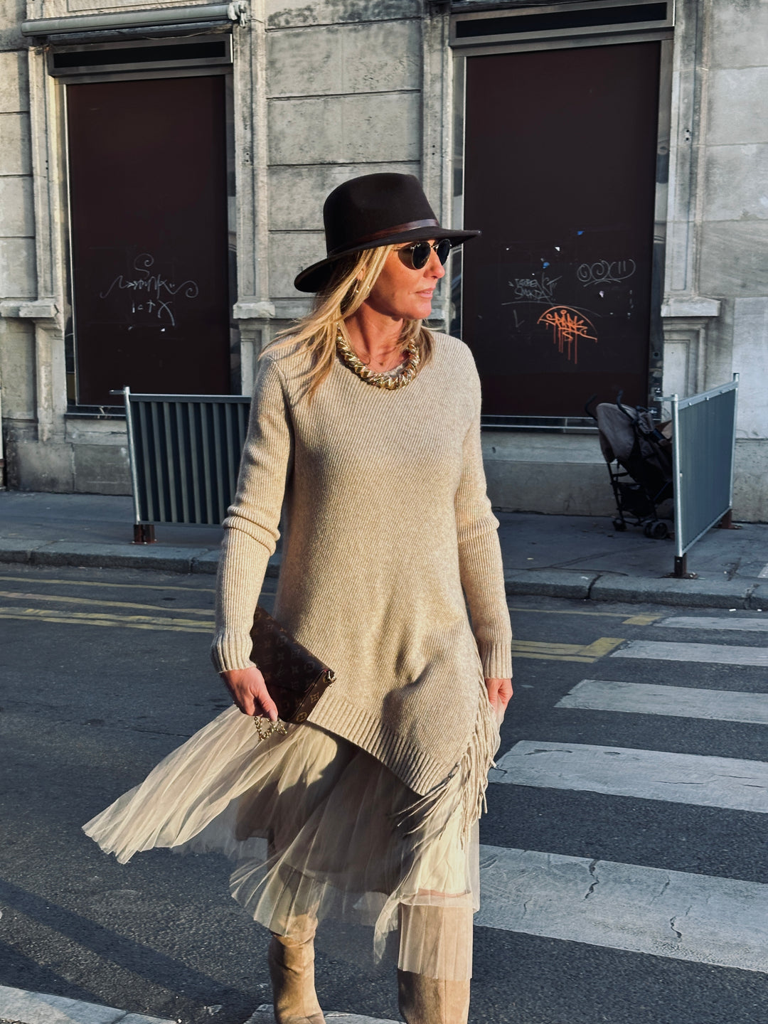 Pull Robe asymétrique franges voile 5318