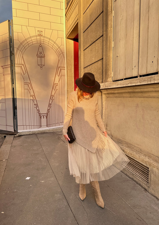 Pull Robe asymétrique franges voile 5318