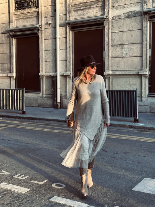 Pull Robe asymétrique franges voile 5318