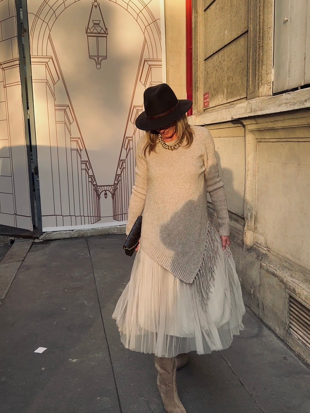 Pull Robe asymétrique franges voile 5318