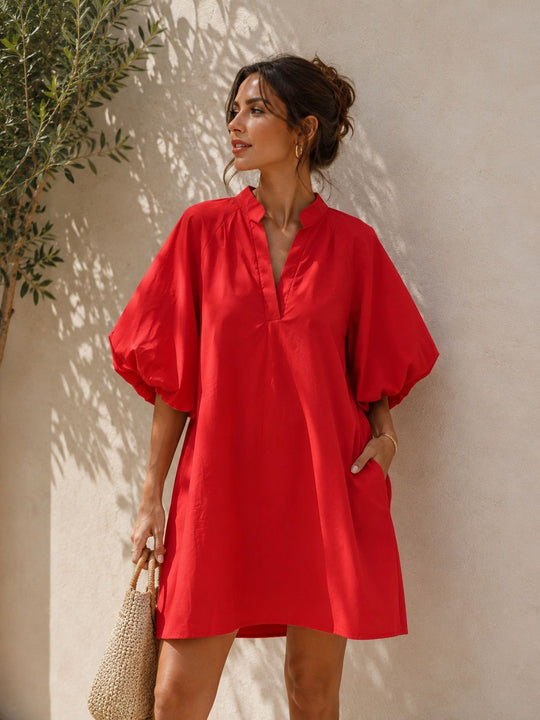 Robe tunique manche bouffante ROUGE 3165