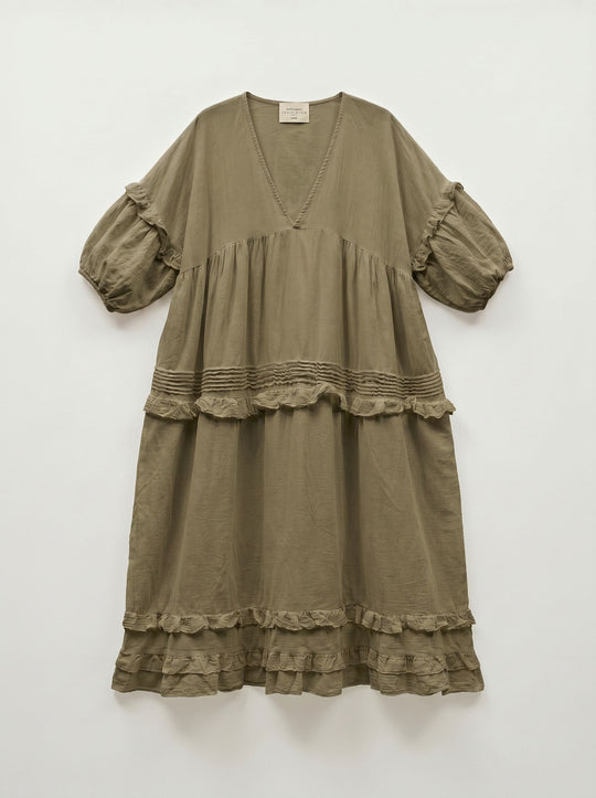 Robe kaki ample à volant 5524