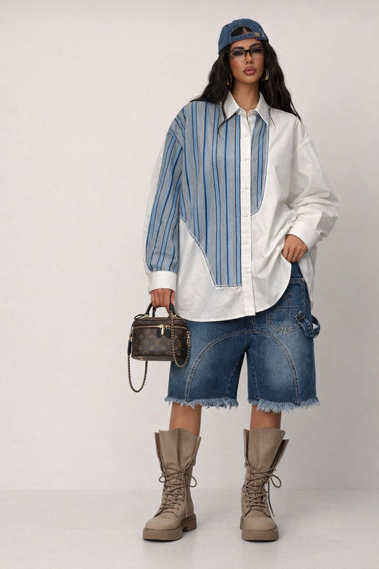 Chemise oversize patchwork rayée 13709