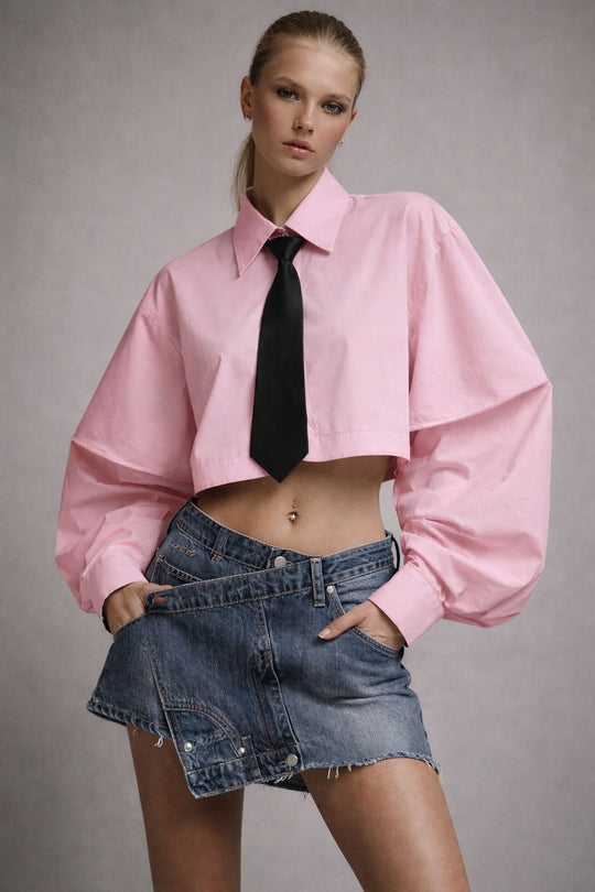 Chemise crop top ROSE avec cravate 12915