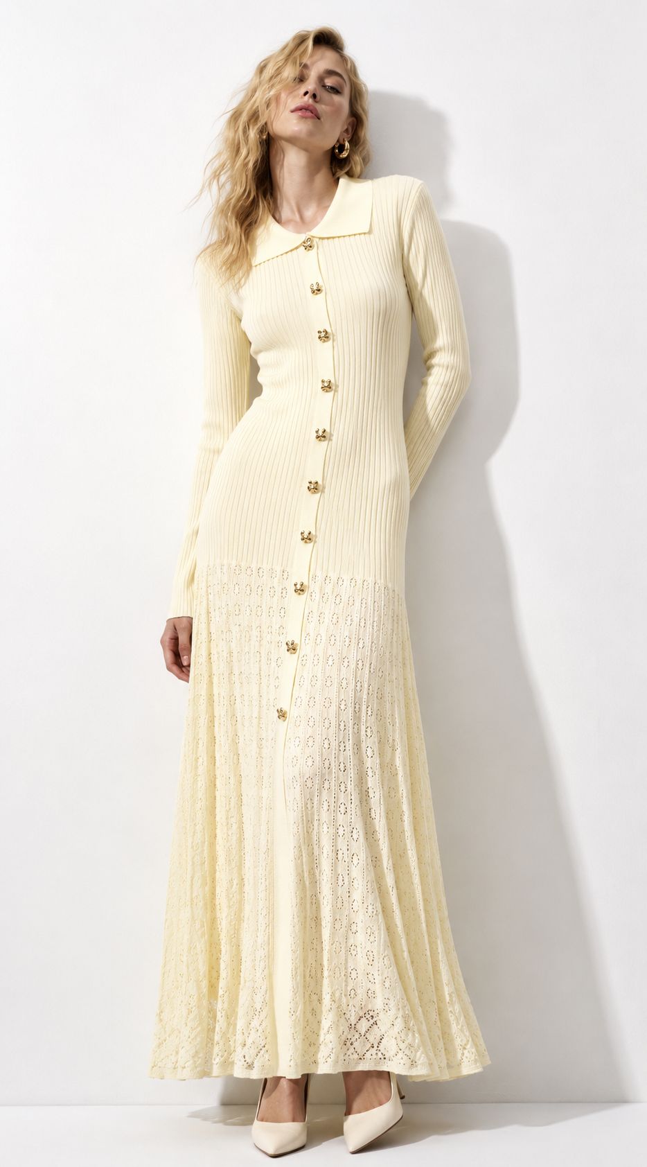 Robe pull longue JAUNE CLAIR 13235