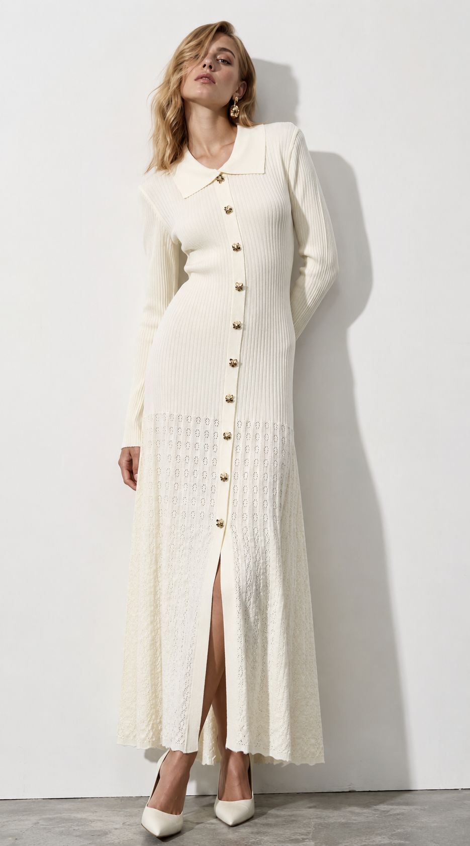 Robe pull longue ECRU 13235