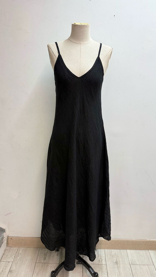 Robe longue en lin NOIR 25281