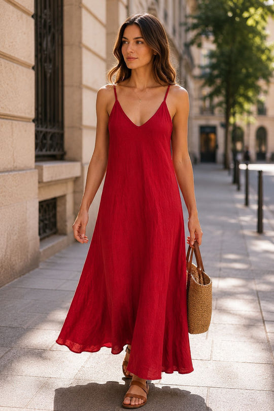 Robe longue en lin ROUGE 25281