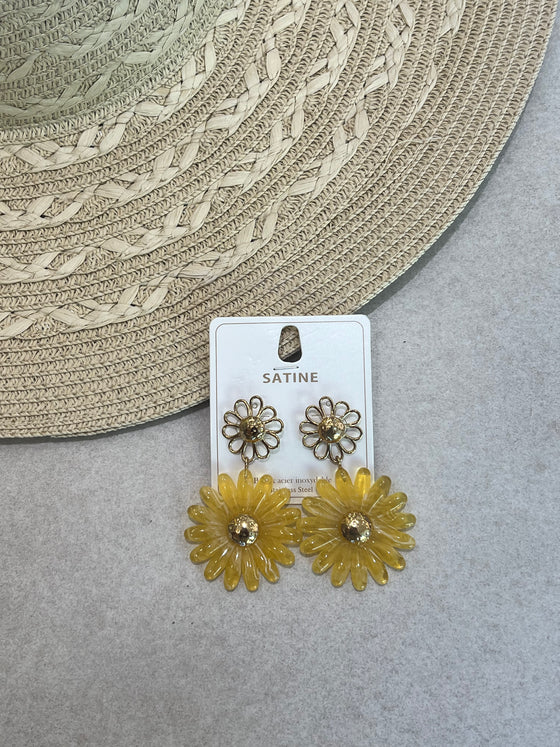 Boucle d’oreille fleur jaune et doré