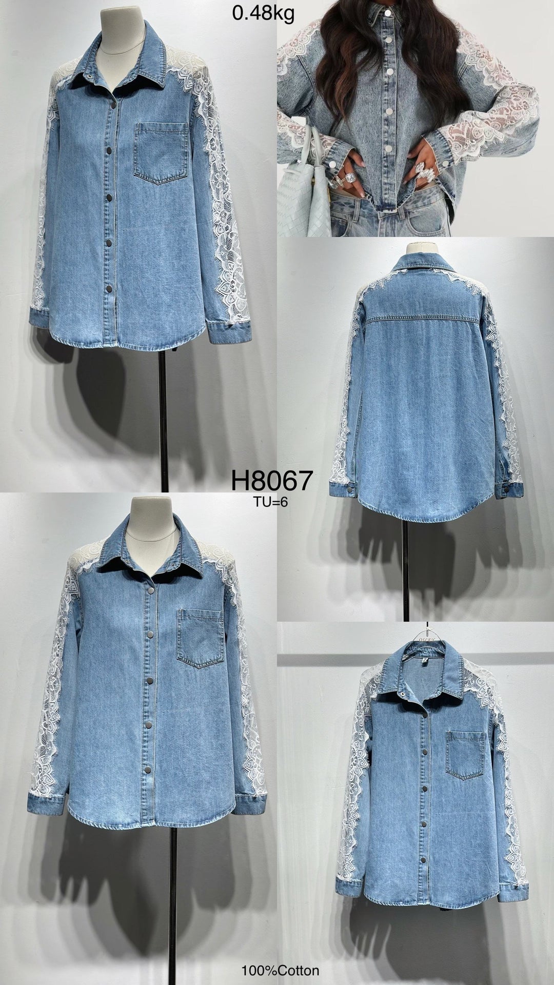 Veste jean dentelle manches 8067