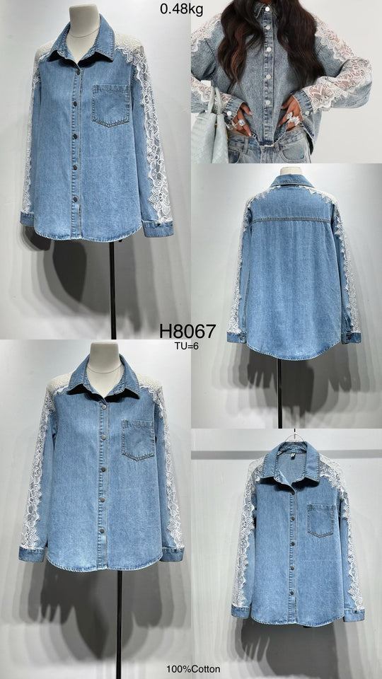 Veste jean dentelle manches 8067