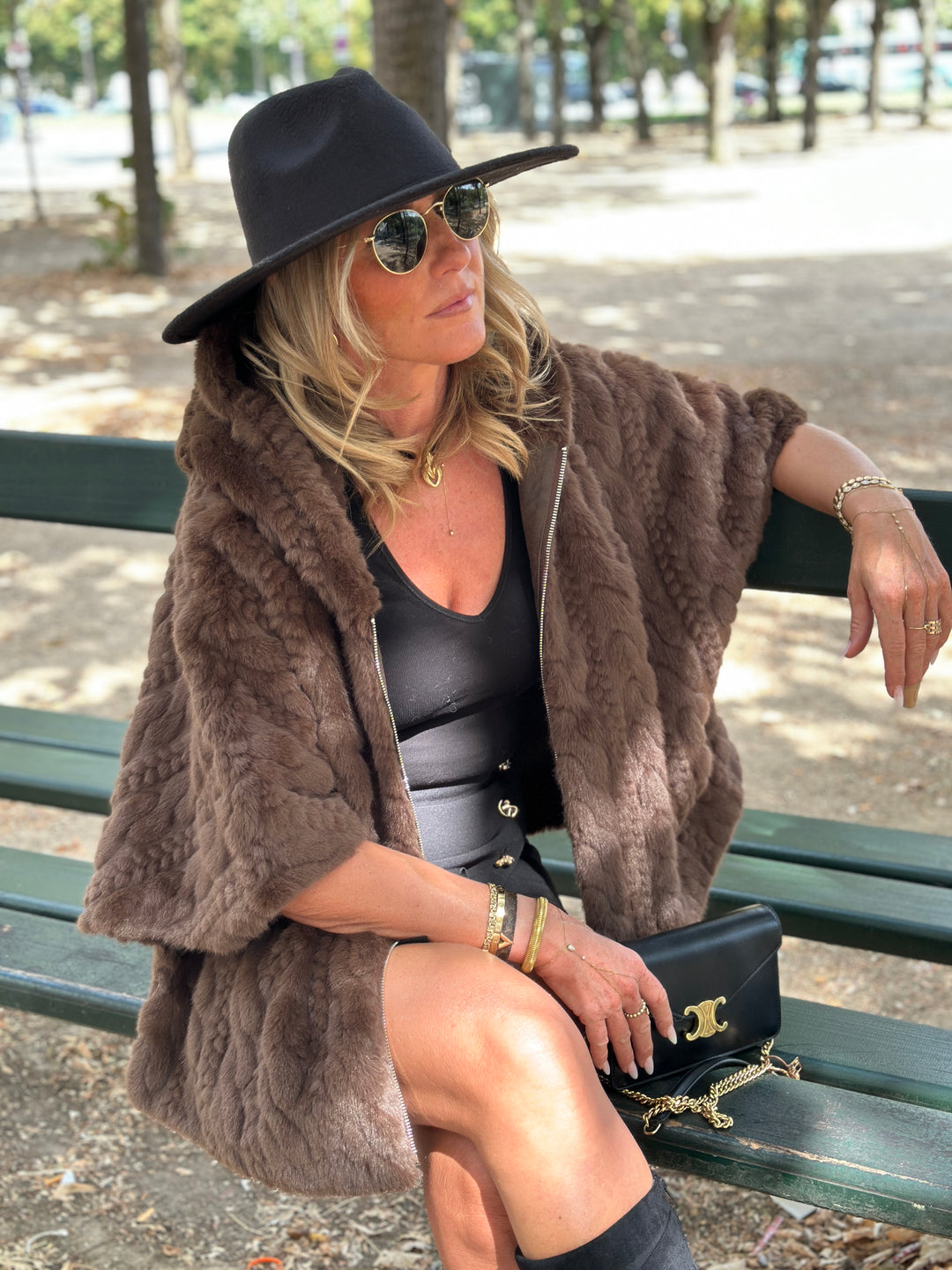 Veste fourrure tressé capuche Choco Abella 3113
