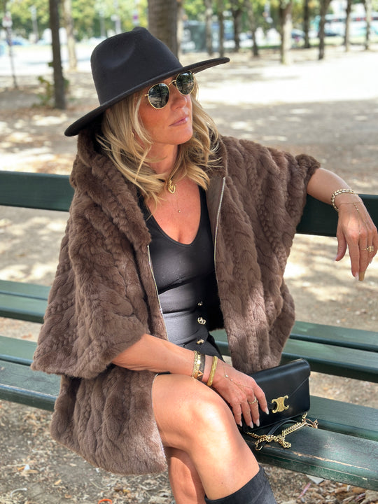 Veste fourrure tressé capuche Choco Abella 3113