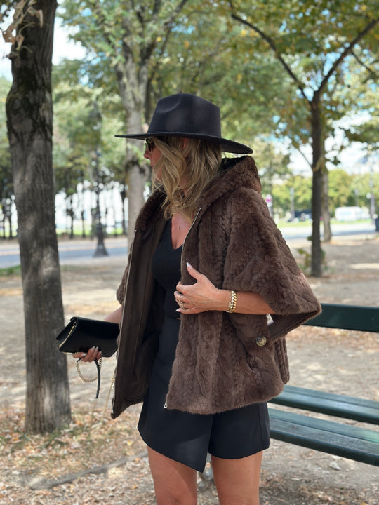 Veste fourrure tressé capuche Choco Abella 3113
