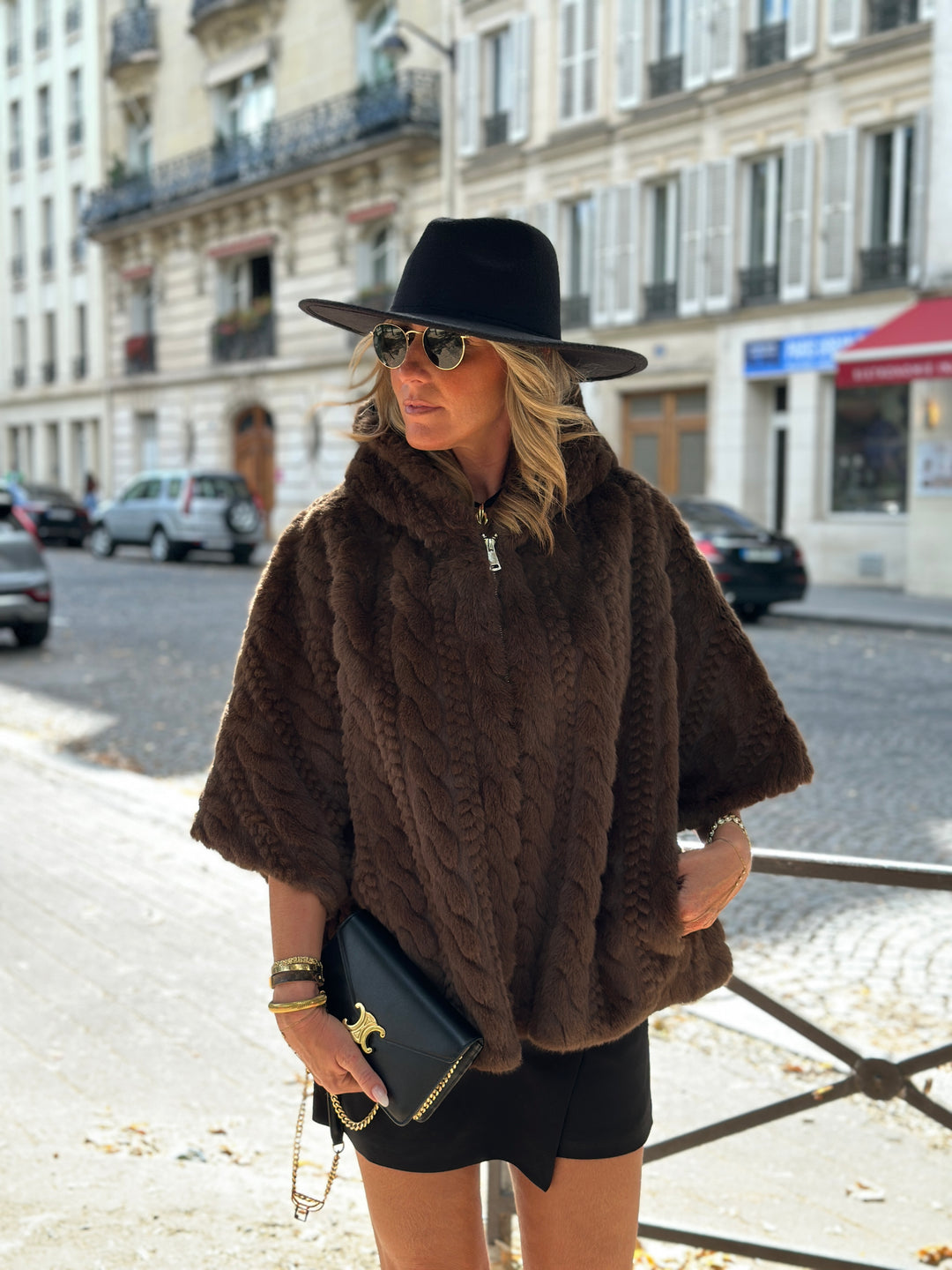Veste fourrure tressé capuche Choco Abella 3113