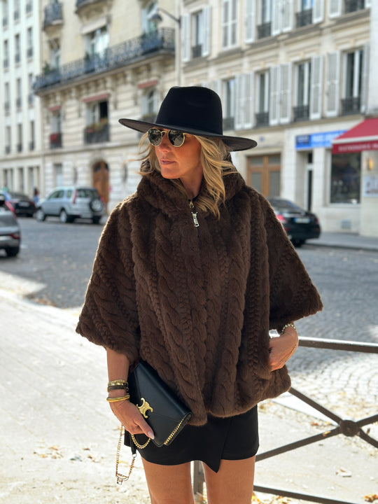 Veste fourrure tressé capuche Choco Abella 3113