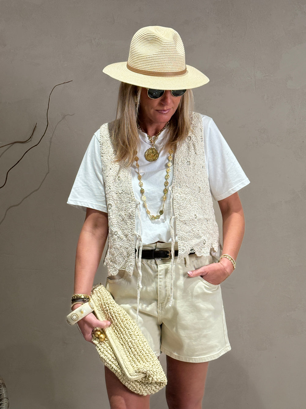 Gilet boléro crochés beige TI0007