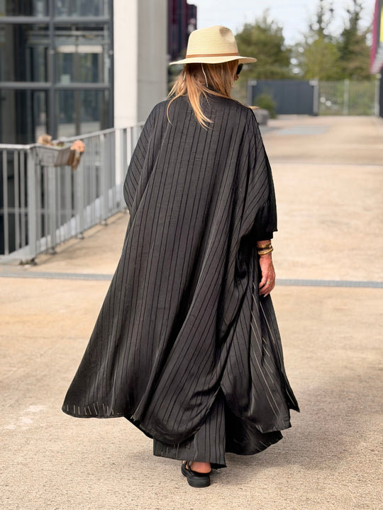 Ensemble satin kimono + pantalon Noir DEAN
