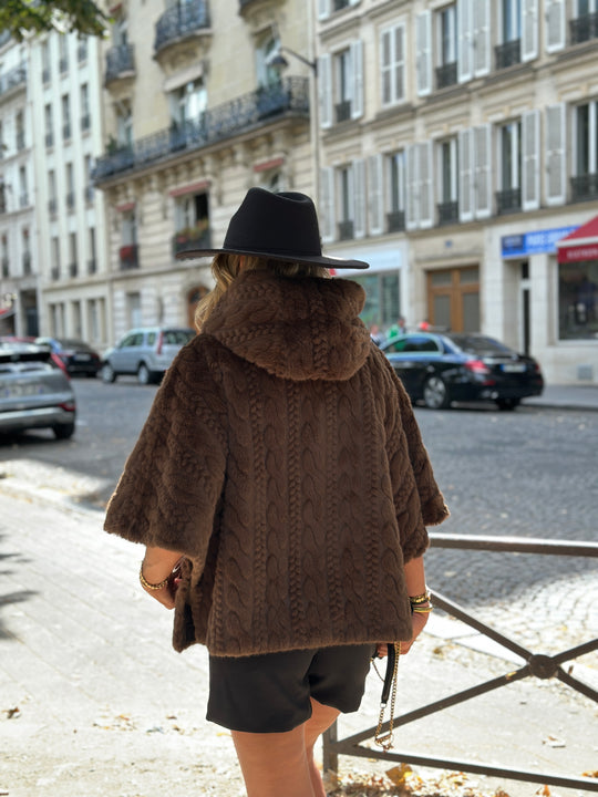 Veste fourrure tressé capuche Choco Abella 3113