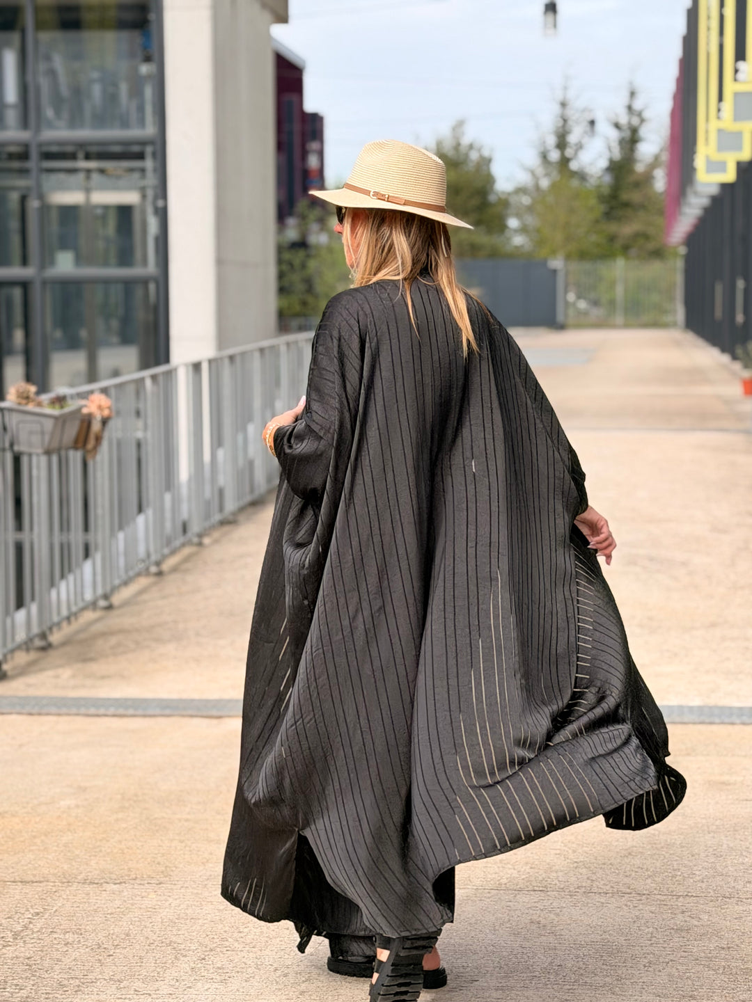 Ensemble satin kimono + pantalon Noir DEAN
