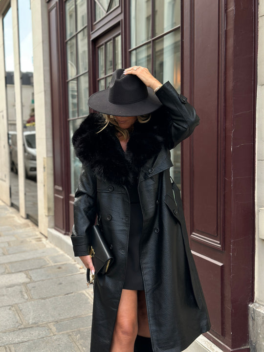 Trench long col fourrure noir 2184