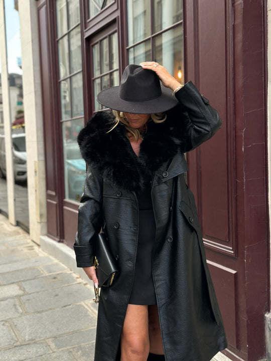 Trench long col fourrure noir 2184