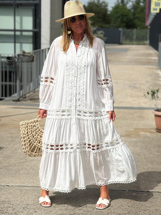 Robe/Gilet brodé boutonné Blanc  1598