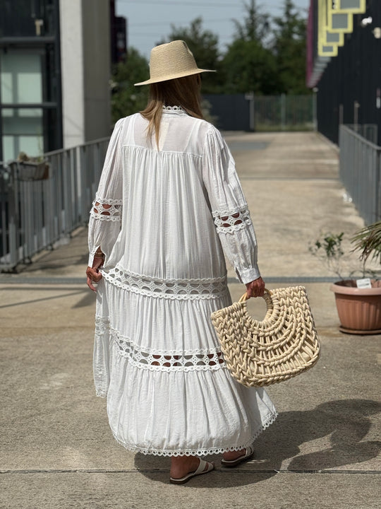 Robe/Gilet brodé boutonné Blanc  1598