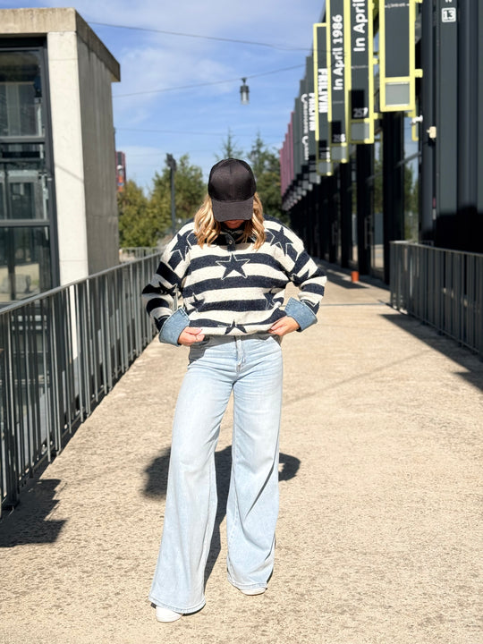 Pull étoiles jean bleu Lp013