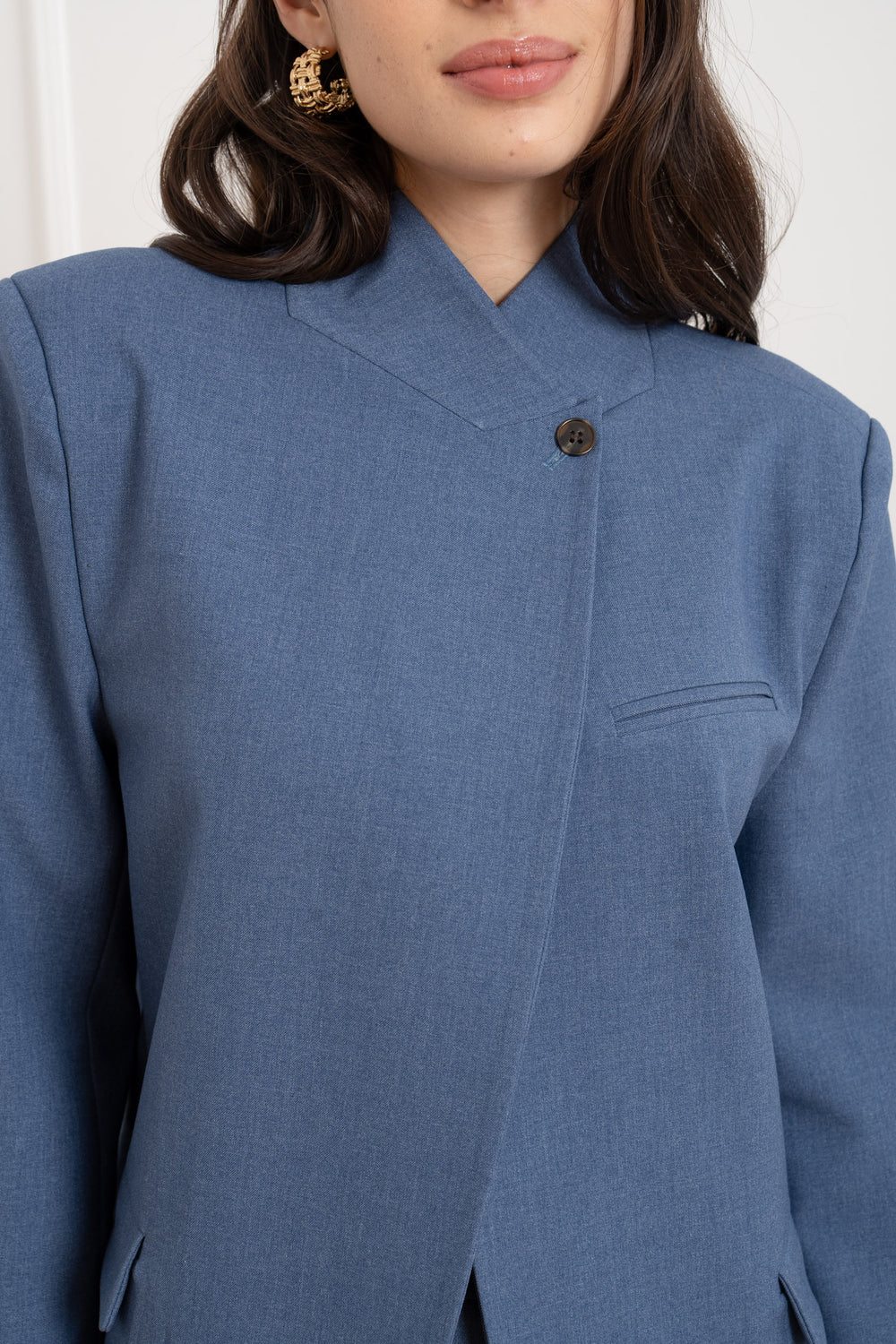Blazer croisé Uni denim bleu
