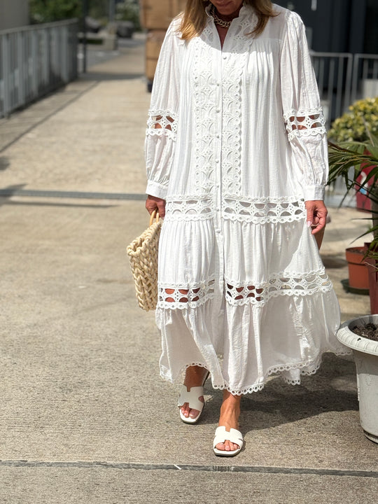 Robe/Gilet brodé boutonné Blanc  1598