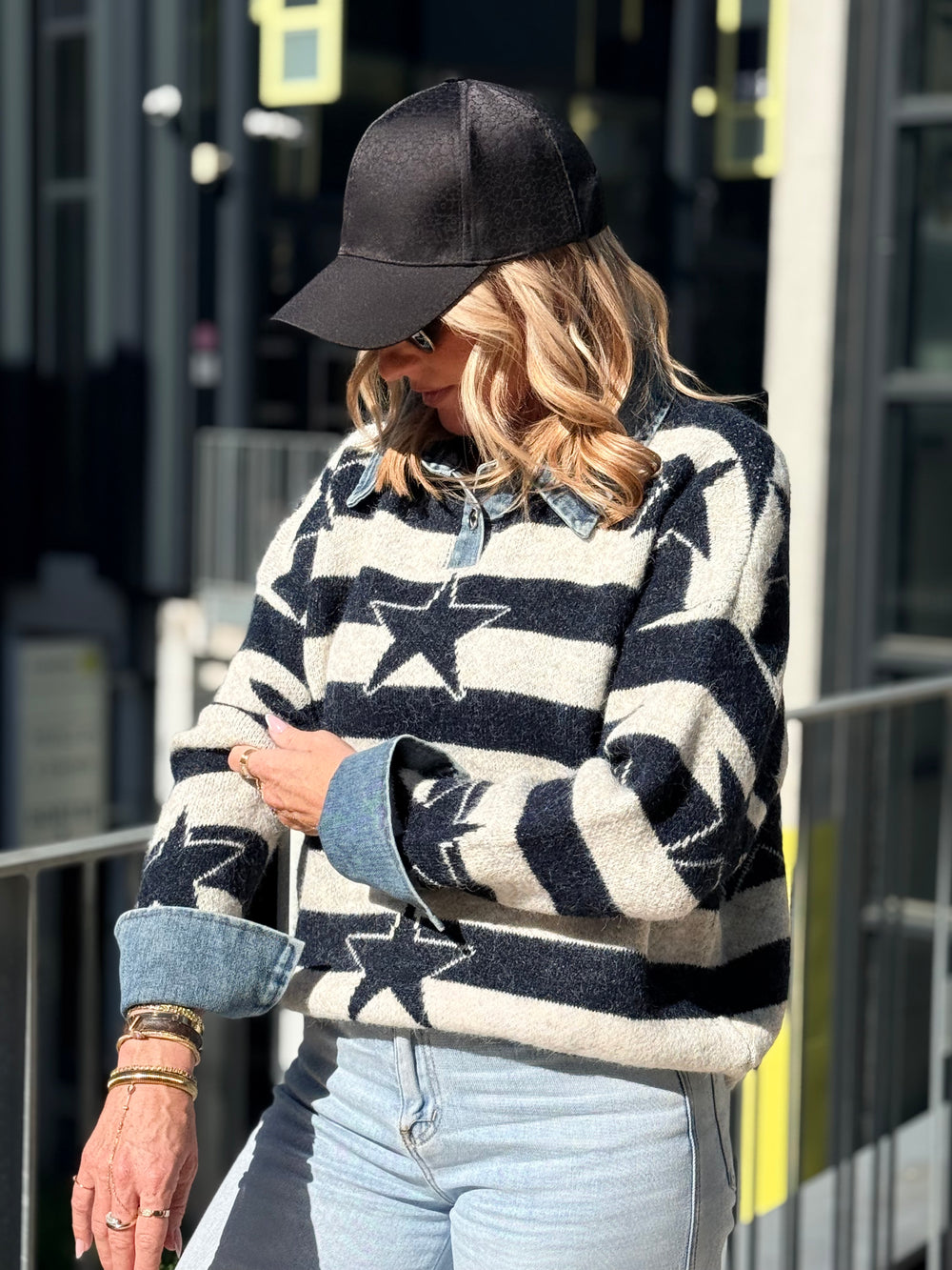 Pull étoiles jean bleu Lp013