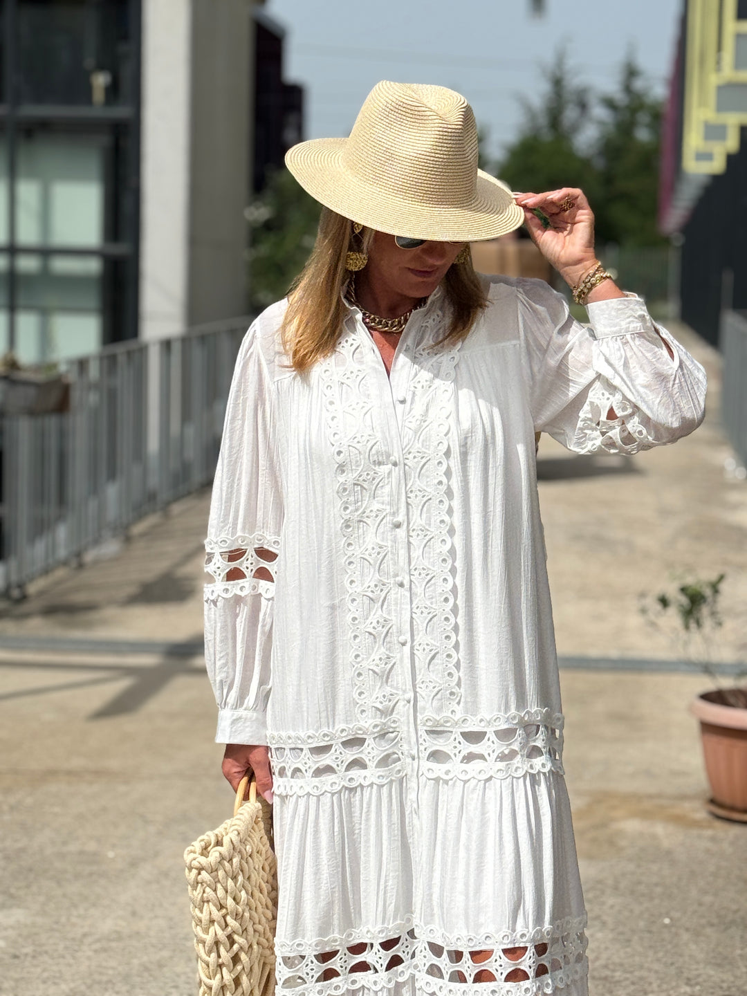 Robe/Gilet brodé boutonné Blanc  1598