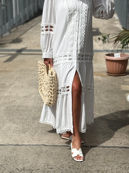 Robe/Gilet brodé boutonné Blanc  1598